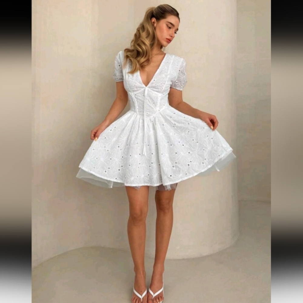 Women's Summer Floral Embroidery Elegant Vacation Daily White Dress,Summer - Picture 1 of 4